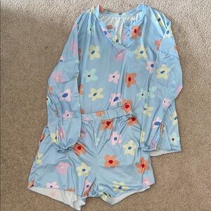 Floral Blue Long-Sleeve Matching Set